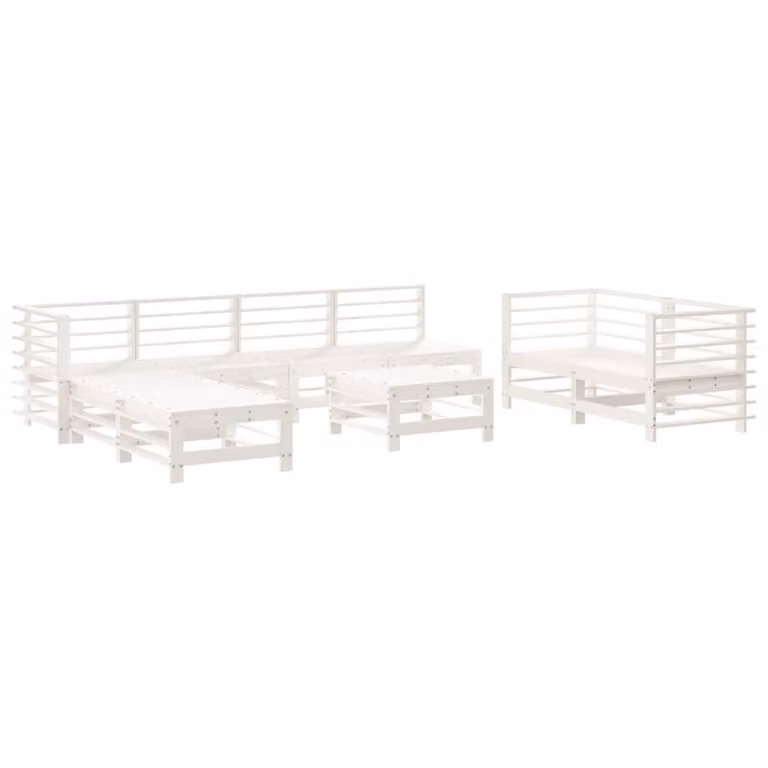 Set Salotto da Giardino 9 pz Bianco in Legno Massello di Pino
