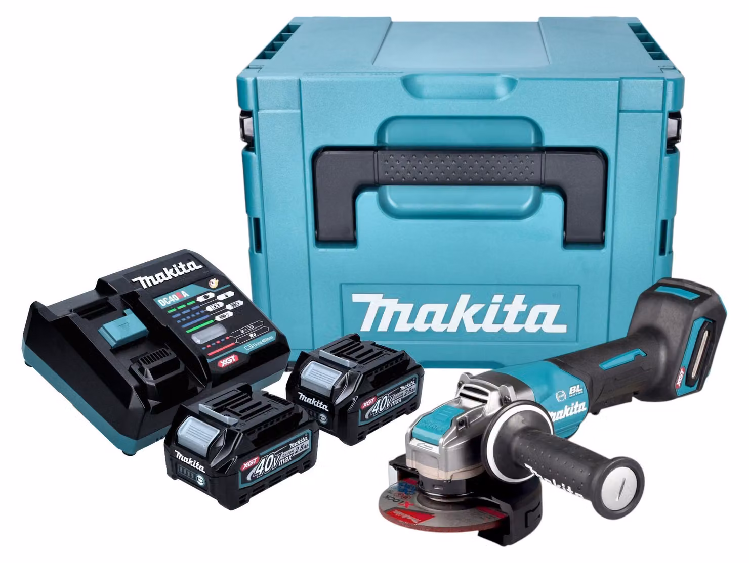 Makita GA 047 GD201 Smerigliatrice angolare a batteria 40 V max. 125 mm X-LOCK Brushless + 2x batteria ricaricabile 2,5 Ah + caricabatterie + Makpac