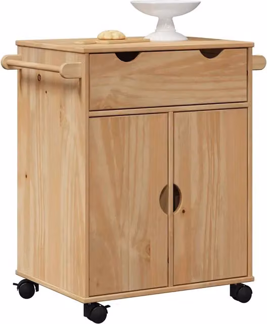 Carrello da cucina rustico vidaXL in legno di pino cerato marrone L: 59 cm, P: 45 cm, H: 80 cm