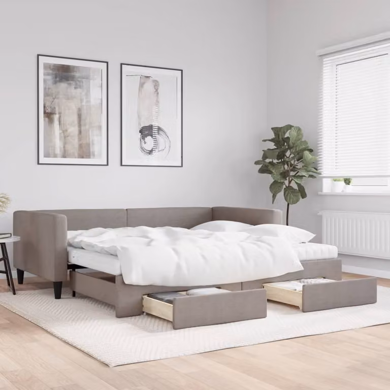 Maison Exclusive - Divano letto estraibile con cassetti, color taupe, 100x200 cm, rivestimento in tessuto