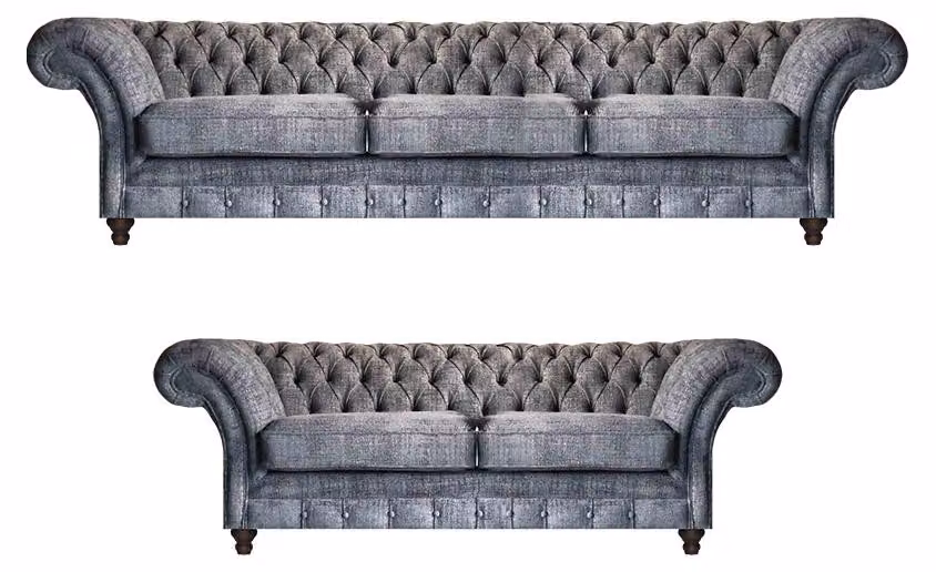 Dunkelgraue Chesterfield Couchgarnitur Exklusiver Dreisitzer 2-Sitzer