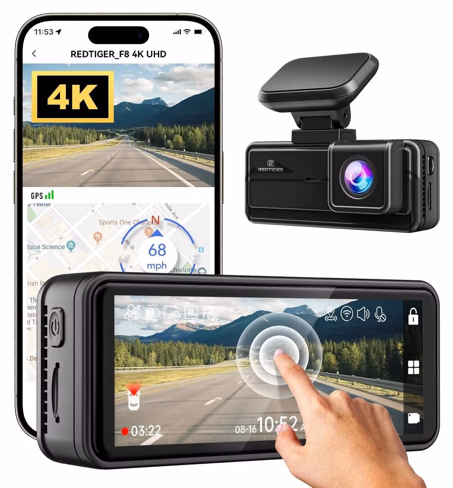 Dashcam, risoluzione 4K, grandangolo, senza telecamera posteriore, senza kit hardware