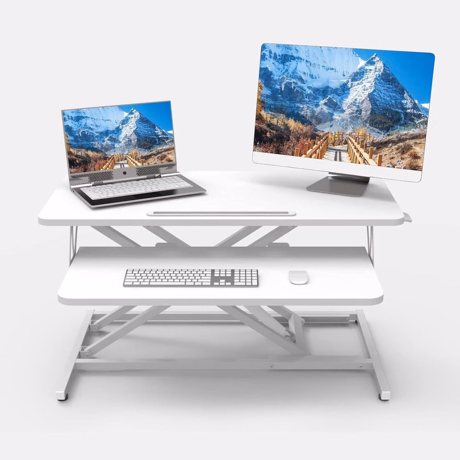 Piano di lavoro regolabile in altezza bianco 80x40cm con vassoio per tastiera