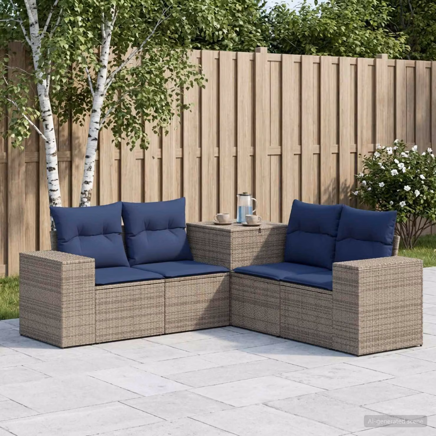 vidaXL Set di divani 5 pz Grigio e Blu Navy 200 x 200 x 85 cm