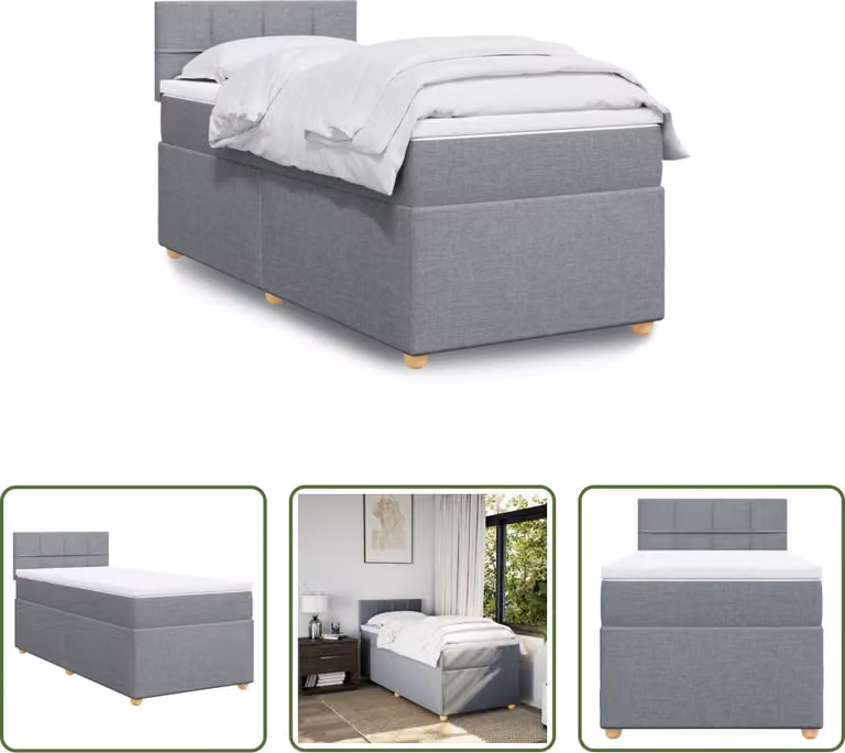 The Living Store Letto a molle con materasso grigio chiaro 80x200 cm in tessuto