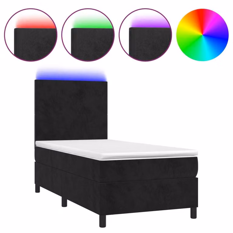 Letto a Molle con Materasso e LED Nero 80x200 cm in Velluto