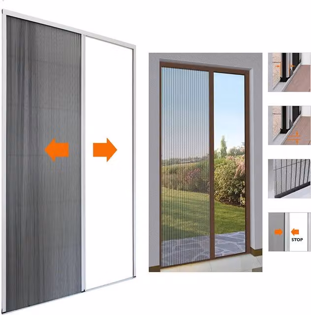 Zanzariera Plissettata Sangiorgio in Alluminio per Porta con Apertura Laterale Riducibile, Colore Bronzo