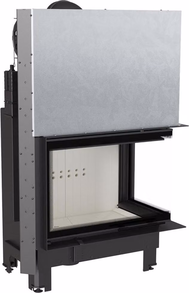 Inserto camino in acciaio KRATKI MBA destra 17 kW Ø 200 con porta scorrevole in vetro curvo