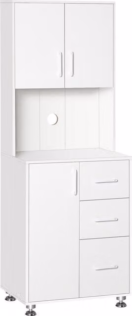 Buffet alto HOMCOM per cucina e soggiorno, armadio moderno con 3 porte, 3 cassetti e piano di lavoro, bianco, L: 60 cm, P: 40 cm, H: 160 cm