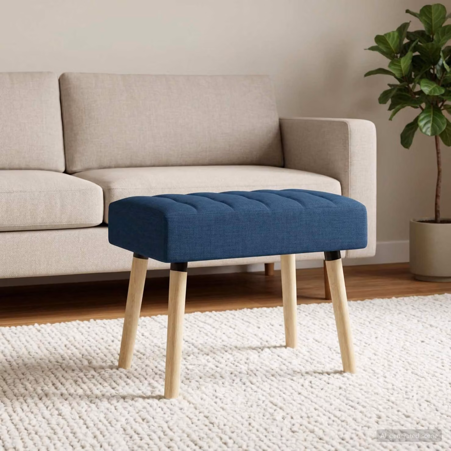 Panchina trapuntata a canale vidaXL in tessuto blu con struttura in legno di gomma L: 60 cm, P: 40 cm, H: 45 cm
