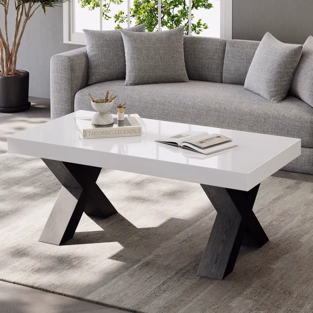 Tavolino da caffè rettangolare REDOM in MDF laccato lucido Bianco/Nero L/P/H: 100 x 50 x 40 cm – 2