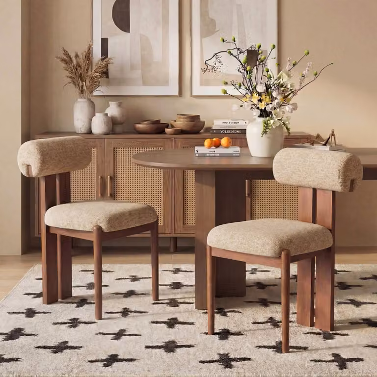 Set di 2 sedie da pranzo con schienale cilindrico, struttura in legno, design moderno, adatte per cucina e sala da pranzo, colore marrone