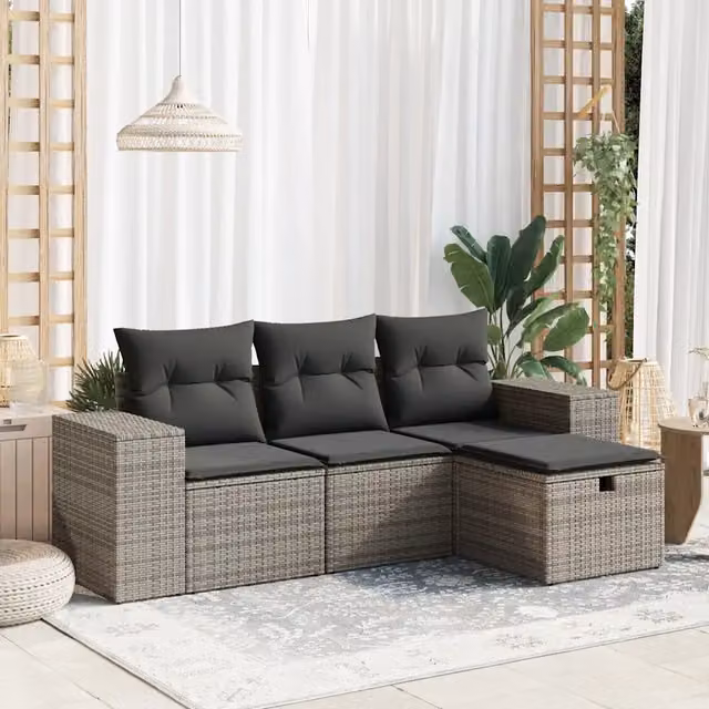 Set Divani da Giardino 4 pz con Cuscini in Polyrattan Grigio 3325656
