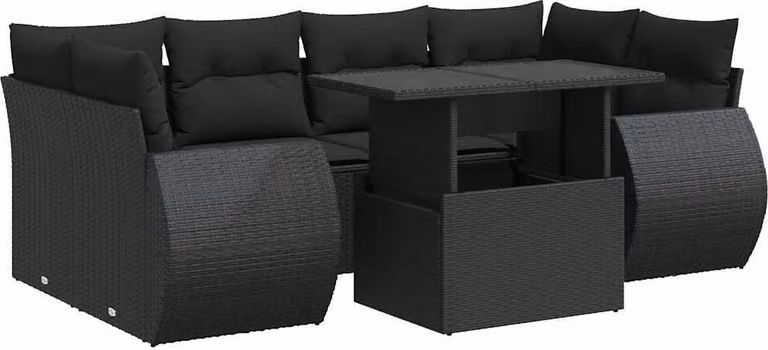 Set Divani da Giardino con Cuscini 7pz Nero Polyrattan