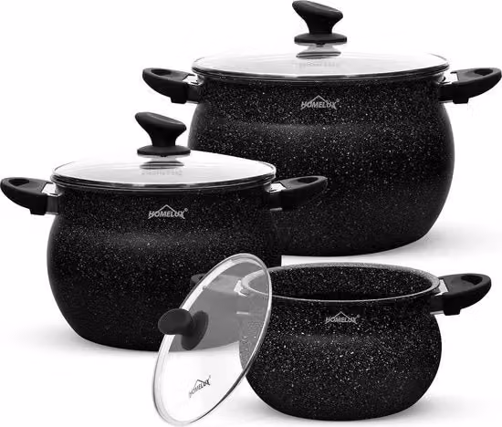 Set di pentole con coperchio in vetro, 20 cm, 4 l, 24 cm, 8 l, 28 cm, 12,5 l, pentola a induzione set di pentole, con trattamento antiaderente, lavastoviglie (H-C6-S3-S100)
