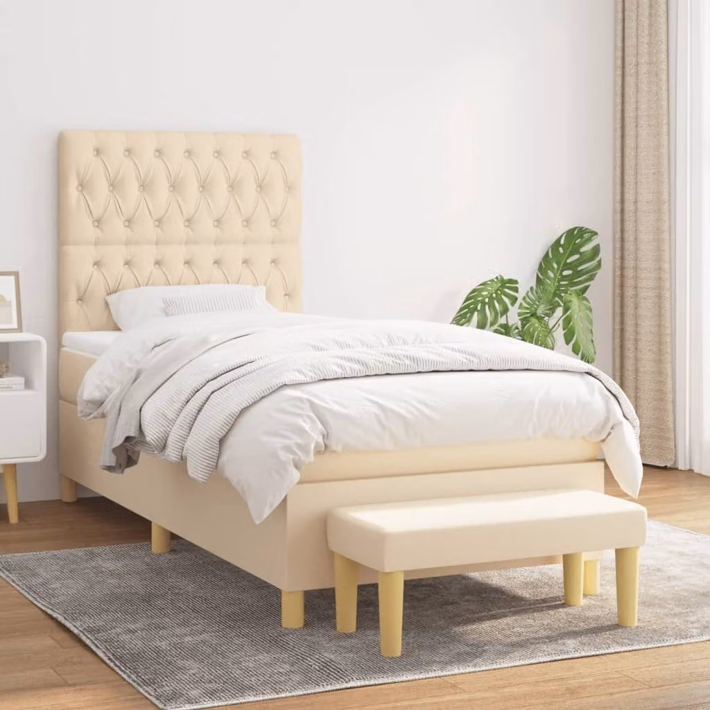 Maison Exclusive - Giroletto a Molle con Materasso Crema 100x200 cm in Tessuto