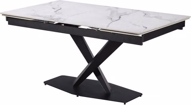 Tavolo da pranzo allungabile in ceramica per 6-10 persone "Silence" - Bianco marmorizzato grigio