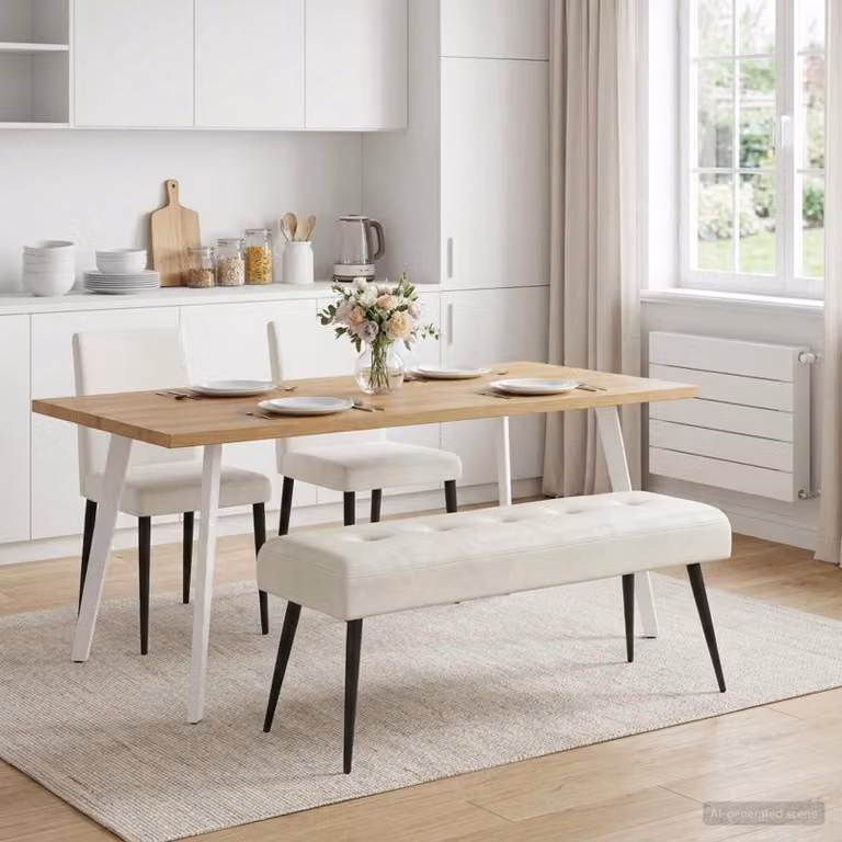 Panchina moderna vidaXL in velluto con bottoni imbottiti, colore beige, L 110 x P 40 x H 46 cm