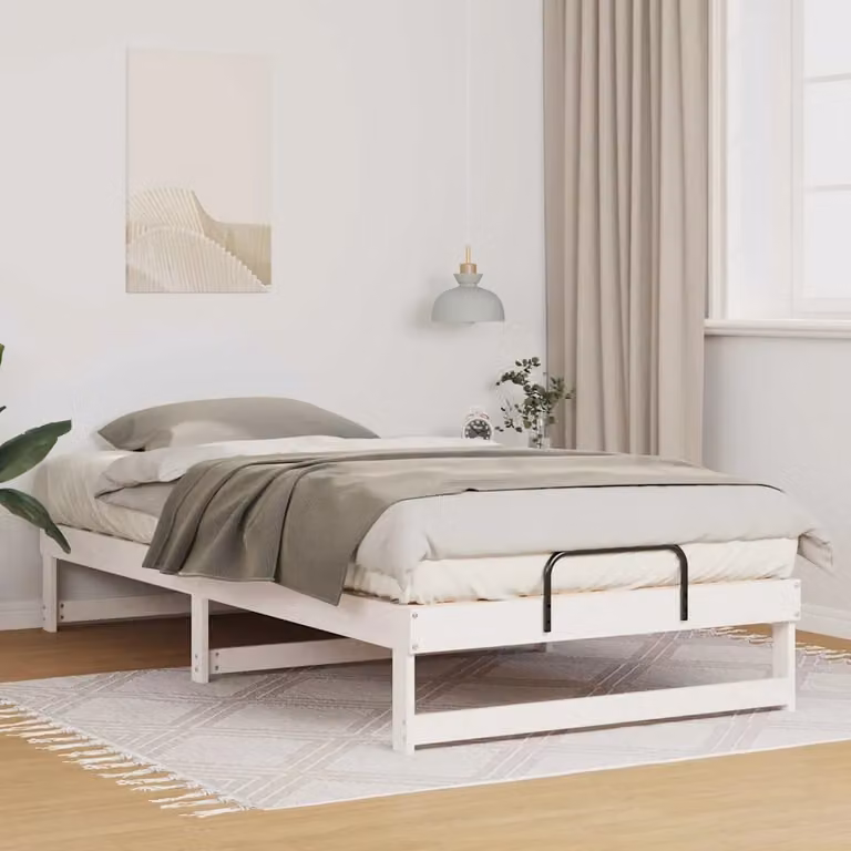 Struttura del letto moderna vidaXL in pino massello bianco L/P/H: 203 x 100 x 40 cm