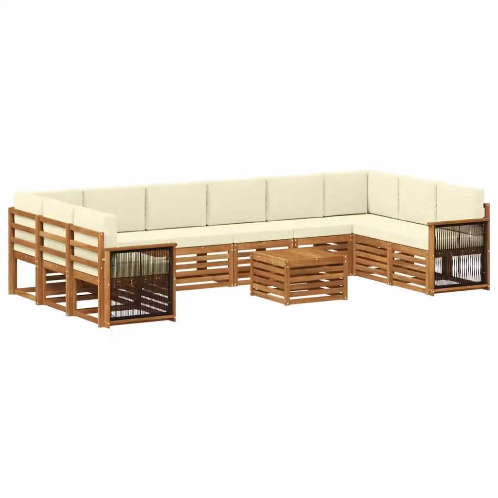 Set di divani da esterno a L con tavolino vidaXL in legno di acacia, colore beige e bianco, composto da 8 pezzi con cuscini inclusi – 2