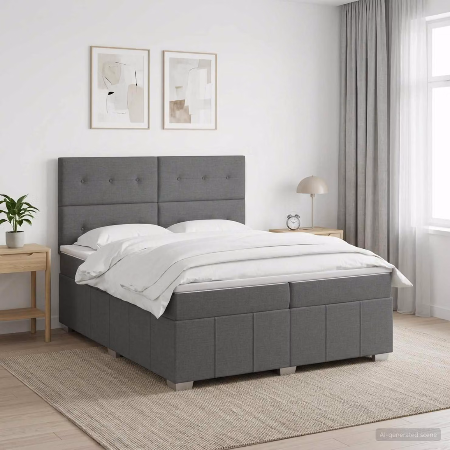 Letto box spring con materasso vidaXL Grigio e Bianco L/P: 200 x 200 cm
