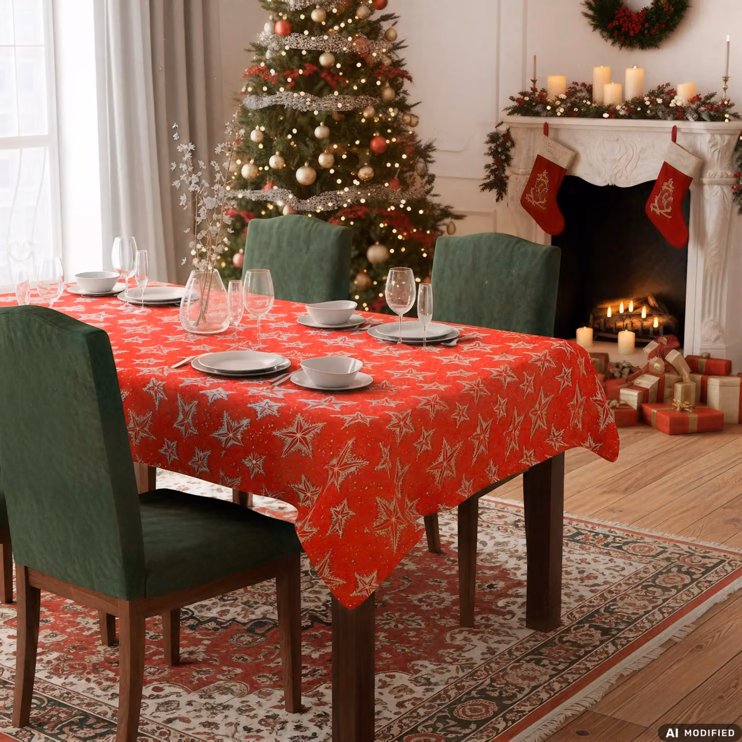 Tovaglia Natalizia Vestiamo Casa Gran Natale Antimacchia per 12 Posti con Decorazioni Laminate L: 360 cm, P: 140 cm – 2