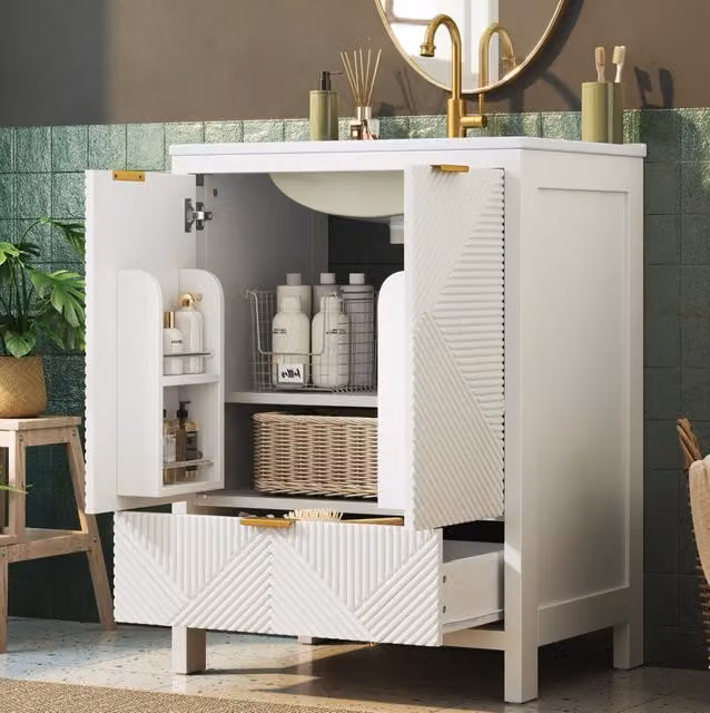 Mobile bagno freestanding 61x47x87 cm con lavabo in ceramica; MDF bianco