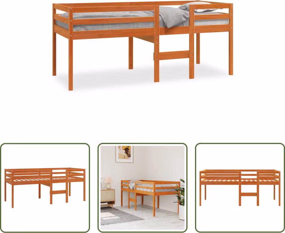 The Living Store Letto a soppalco marrone cera 90x190 cm in legno di pino massiccio