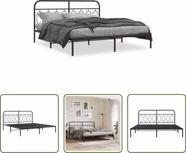 The Living Store Struttura letto con testiera in metallo nero 183x213 cm