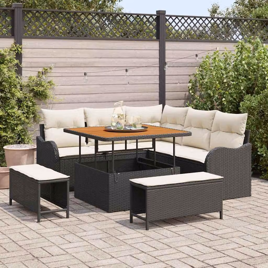Maison Exclusive - Set da giardino composto da 8 pezzi, divano in rattan sintetico nero