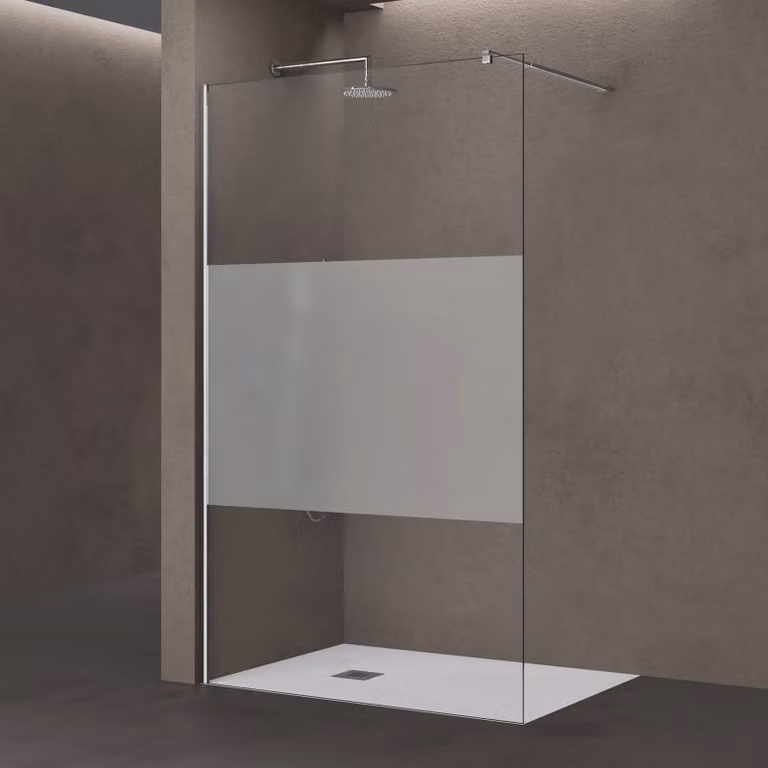 doporro Walk In Parete Doccia 120x200 cm Vetro 10mm Temperato Anticalcare Striscia Satinata Opaca con Barra Stabilizzatrice regolabile da 70-120cm Profilo Cromato Bremen02MS