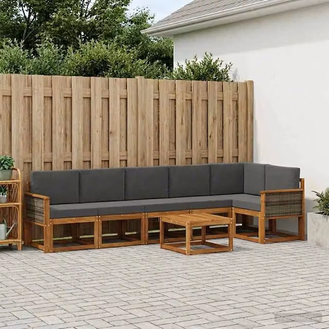 Set di divani da esterno 7 pz Naturale e Antracite Poliestere 3385268