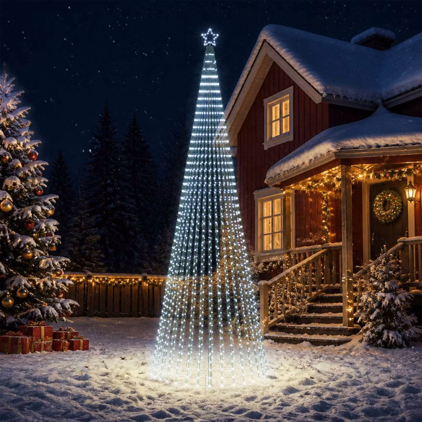 vidaXL Albero di Natale LED 500 cm 1524 LED Bianco freddo Acciaio Nero