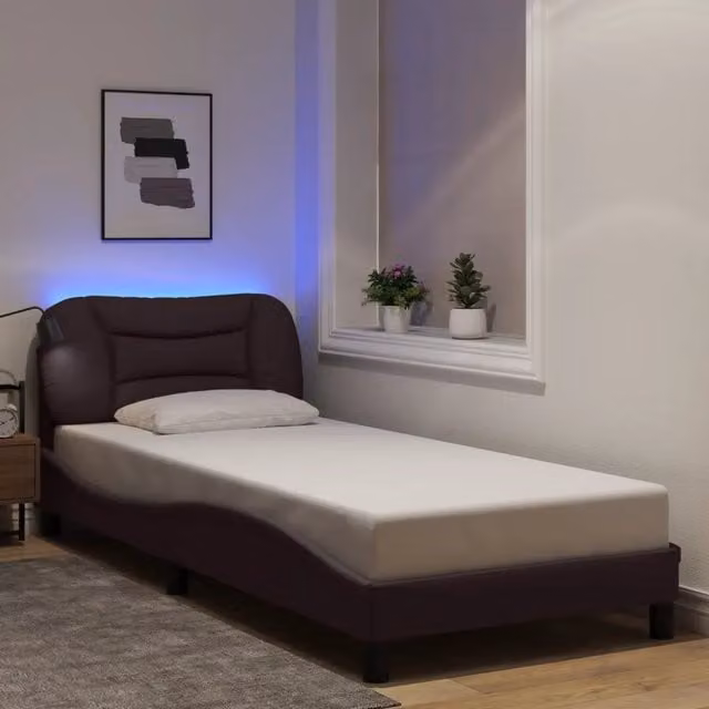 Letto contenitore con illuminazione LED e porta USB Hvar vidaXL Marrone Scuro L 90 x P 200 cm