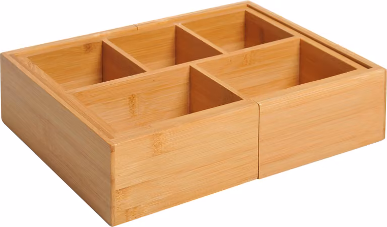 Contenitore portaoggetti, organizer estraibile per cassetti, in bambù naturale, 24,6 x 17,6 x 7 cm