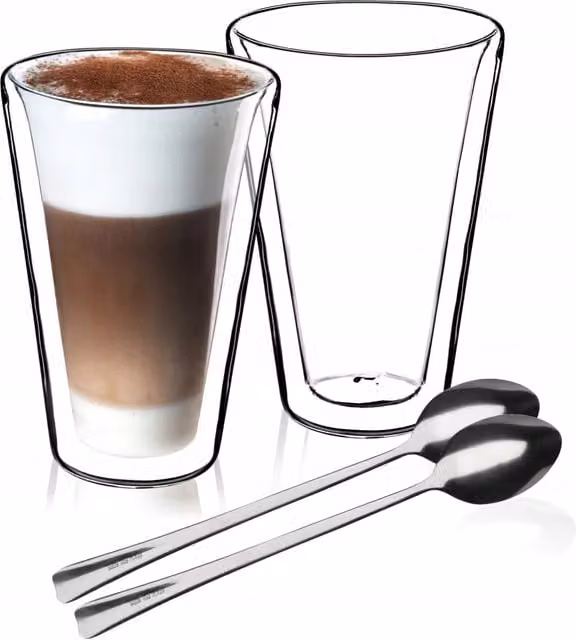 KADAX 2 bicchieri termici a doppia parete da 470 ml per caffè, tè e latte con cucchiaini