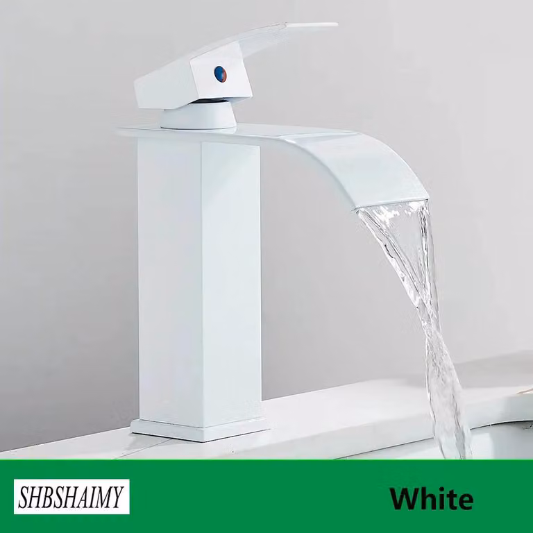 Rubinetto per lavabo da bagno - Rubinetto monoforo - Miscelatore caldo/freddo - Monocomando - Cartuccia in Vetroceramica - Corpo in ottone - Montaggio a vista - Bianco