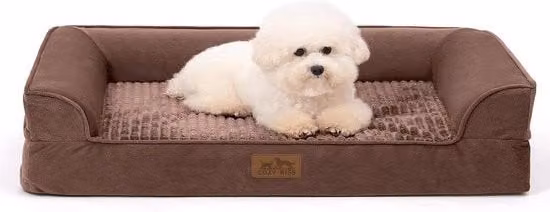 Letto ortopedico per cani COZY KISS, divano idrorepellente marrone con schiuma di supporto, bordi rialzati, copertura rimovibile lavabile e base antiscivolo