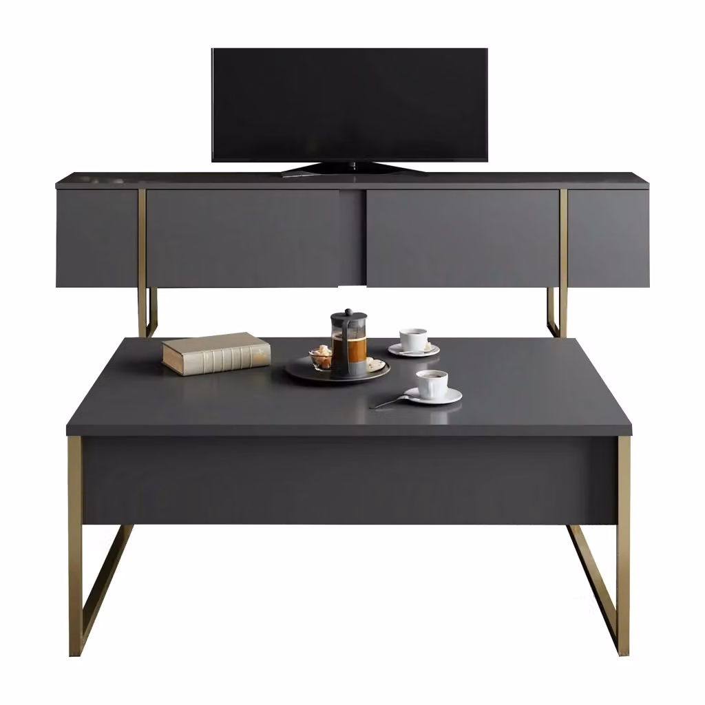 Set di mobili da soggiorno modulabile DMORA Mornasco in stile moderno, colore nero antracite e oro – 2