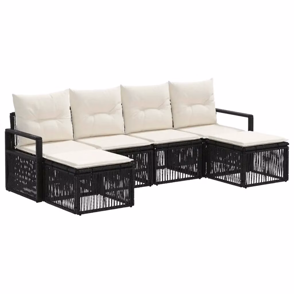 Set Divano da Giardino vidaXL a L in Polyrattan Nero con Cuscini e Struttura in Acciaio – 2