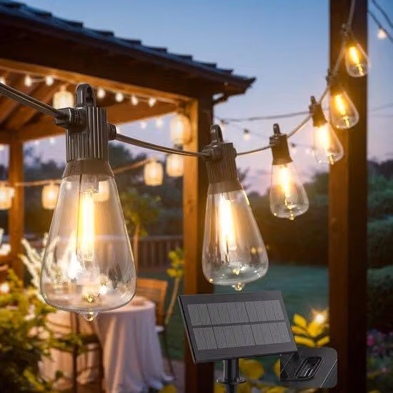 Catena luminosa solare per esterni - 10 metri di luci LED - Ricaricabile tramite USB - 5 modalità di illuminazione - Grado di protezione IP65 (resistente all'acqua) - 16 lampadine - Luce bianco caldo - Ideale per giardino e terrazza
