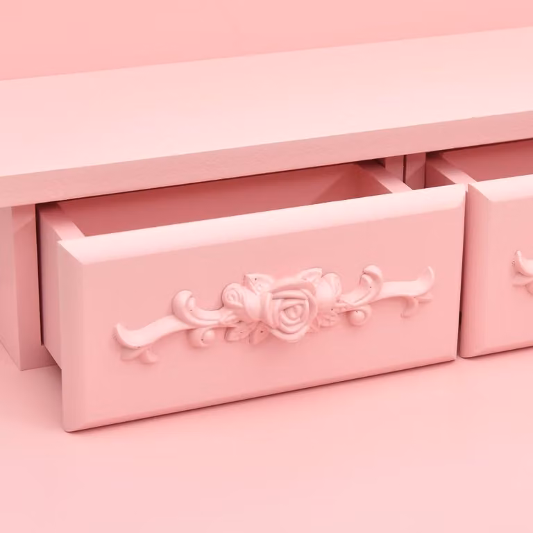 Set tavolino da toilette con sgabello Rosa 50x59x136 cm Legno di Paulownia