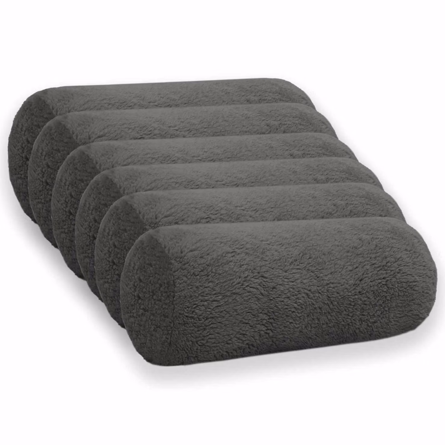 Set di 6 federe vidaXL HEERLEN in tessuto bouclé grigio scuro, forma rotonda, Ø 15 x 40 cm