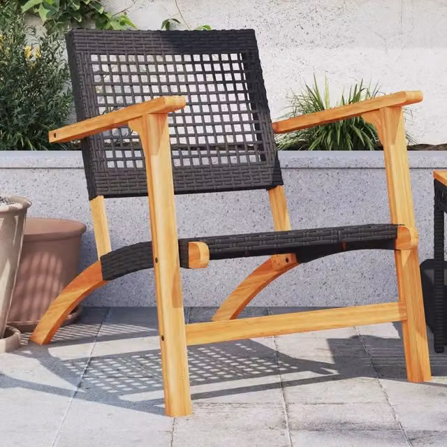 Set di 2 sedie da giardino vidaXL in polyrattan e legno di acacia nero e marrone con braccioli e design moderno resistente ai raggi UV – 1