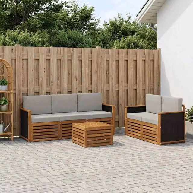 Set di divani da esterno 6 pz Naturale e Grigio Chiaro 3384012