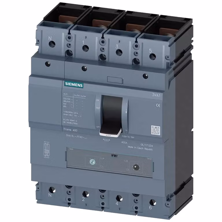 Interruttore di potenza Siemens 3VA1, telaio IEC 400, classe di capacità di interruzione S, Icu=36 kA a 415 V, 3VA13324GF420AA0