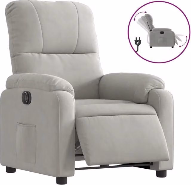 Poltrona | Sedia Relax Reclinabile Elettrica Grigio Chiaro Tessuto Microfibra