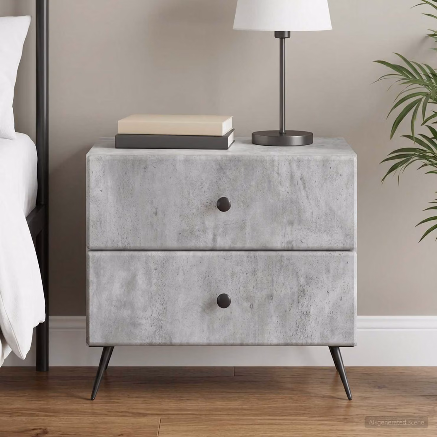 Armadio da notte moderno vidaXL in MDF e metallo, Grigio e Nero, L: 62 cm, P: 34,5 cm, H: 47,5 cm