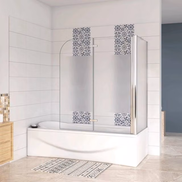 H.140 cm Sopravasca Angolare 120x65 cm 2 Ante Apribili con Lato Fisso in Vetro Anticalcare Opaco da 6mm Verso Destro