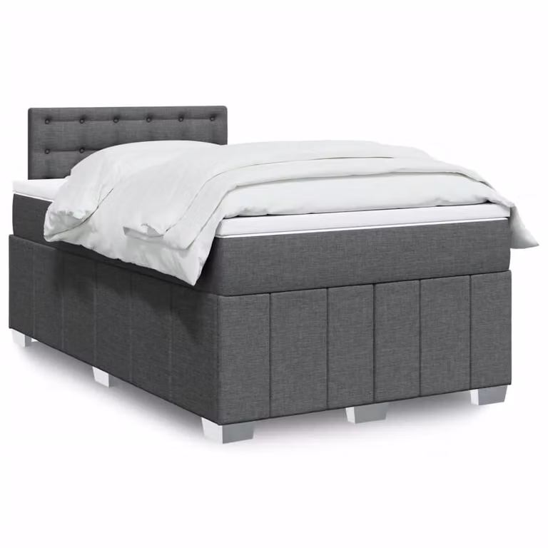 vidaXL Giroletto a Molle con Materasso in Tessuto Grigio e Bianco L/P/H: 120 x 200 cm